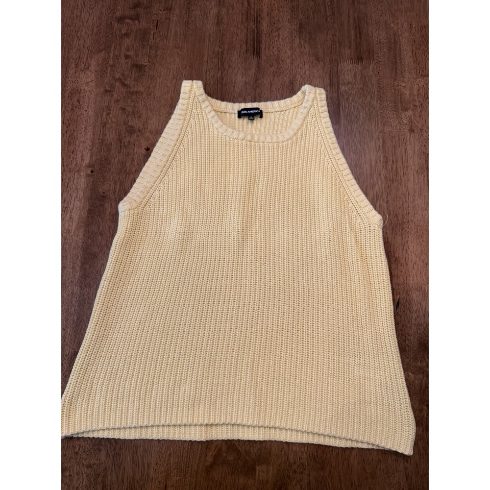525 America Womens Medium Yellow High Neck Cotton Knit Sweater Tank Top M